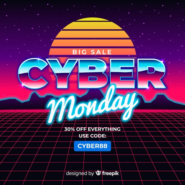 Cyber maandag concept met retro futuristische achtergrond