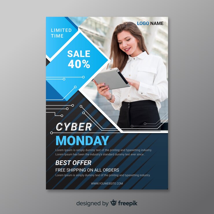 Gratis Vector cyber maandag folder sjabloon in plat ontwerp