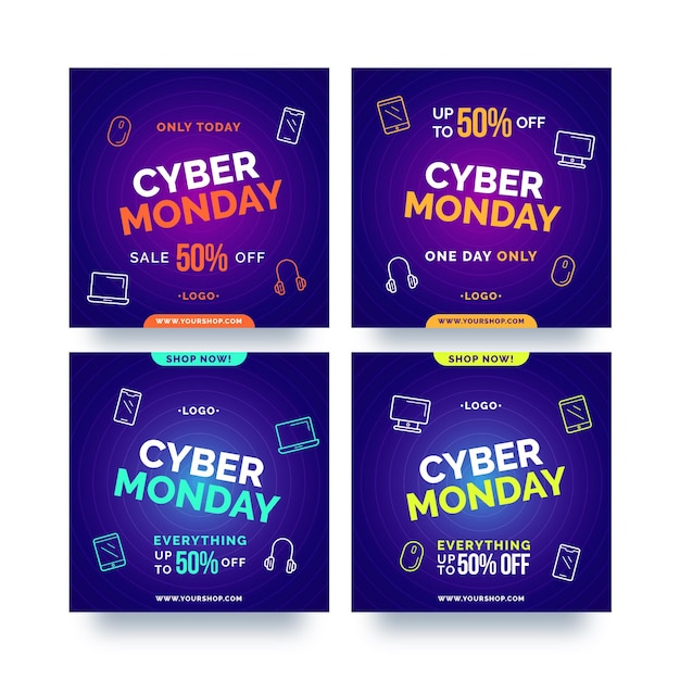 Gratis vector cyber maandag instagram posts pack