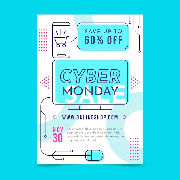 Cyber maandag platte ontwerp flyer