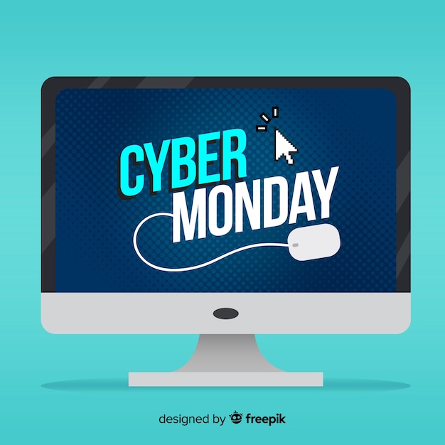 Cyber ​​maandag verkoop achtergrond met computer