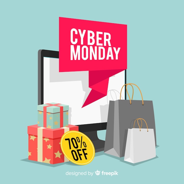 Cyber ​​maandag verkoop achtergrond met elektronische apparaten