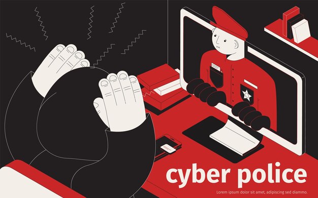 Cyber politie isometrische illustratie