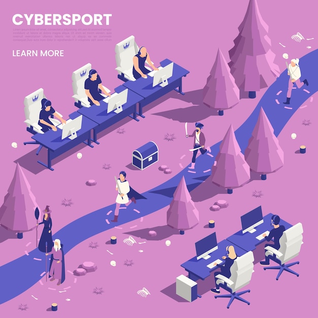 Cyber sport isometrische poster met online speler symbolen illustratie