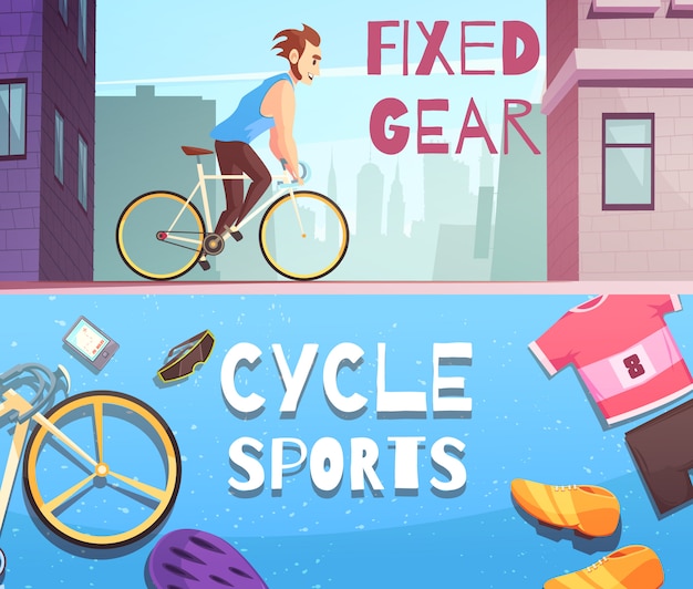 Cycle sports horizontale cartoon banner set