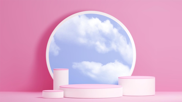 Gratis Vector cylinder product podium met wolken aan de hemel