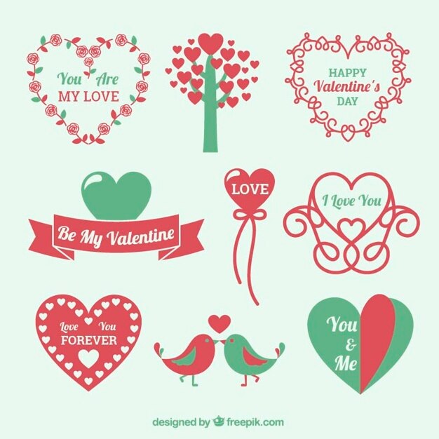 Gratis vector dag groen en rood valentijnsdag elementen