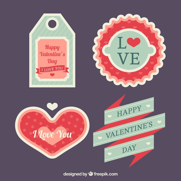 Gratis vector dag labels verschillende leuke valentijnsdag in plat design