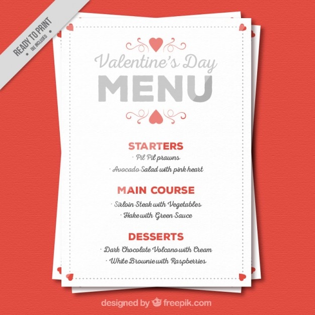 Dag leuke valentijnskaart menu