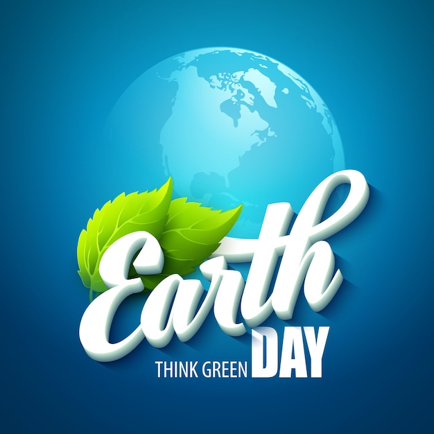 Dag van de Aarde. met de woorden, planeten en groene bladeren