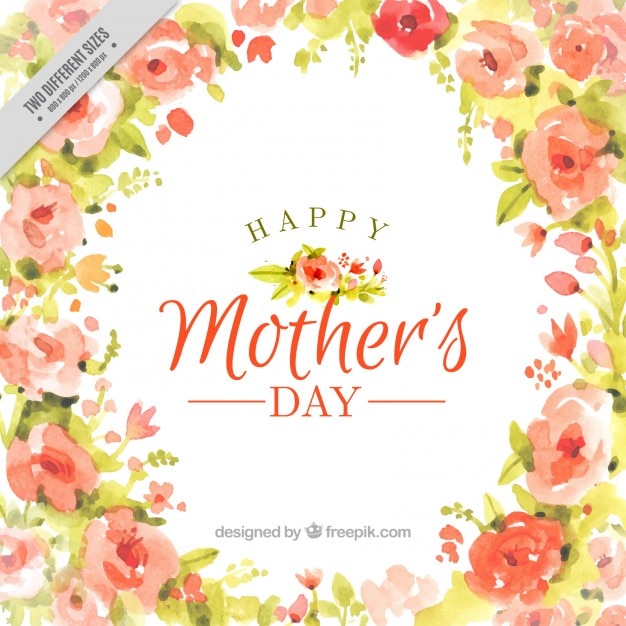 Gratis vector dag van de waterverf happy mother's vol met bloemen achtergrond