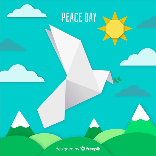Dag van vredessamenstelling met origami witte duif