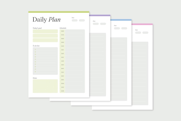 Dagelijkse plan sjabloon in verschillende kleuren