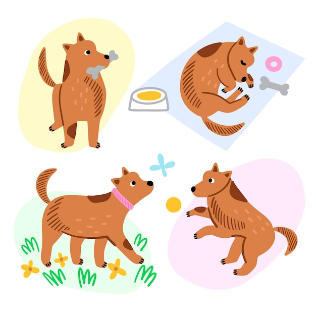 Gratis vector dagelijkse scènes met schattige hond