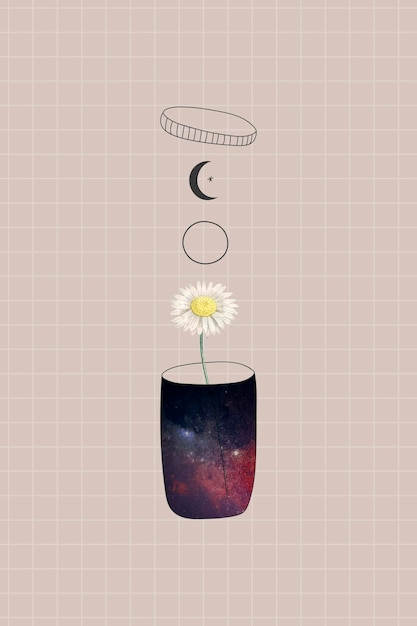 Gratis vector daisy in een container op een beige achtergrond