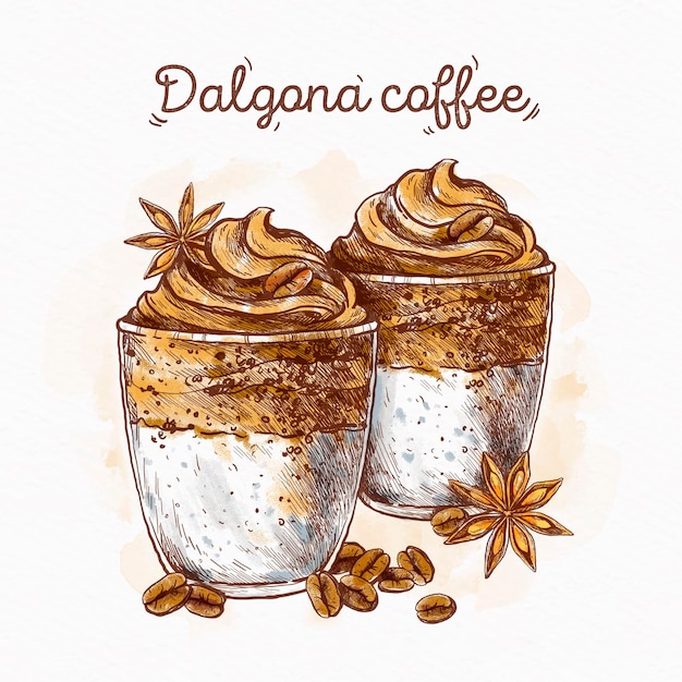 Dalgona koffie illustratie concept