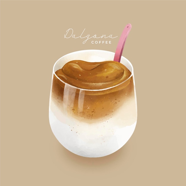 Dalgona koffie illustratie ontwerp