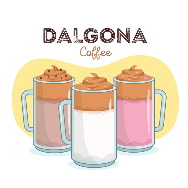 Gratis vector dalgona koffie illustratie