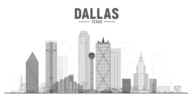 Dallas Texas Us skyline van de stad vectorillustratie op witte achtergrond Zakelijk reizen en toerisme concept met moderne gebouwen Afbeelding voor presentatie banner website