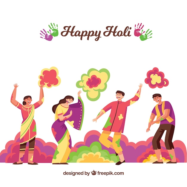 Gratis vector dansende mensen die holi vieren