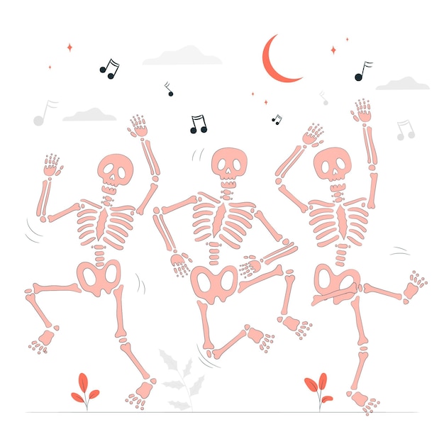 Gratis vector dansende skeletten concept illustratie