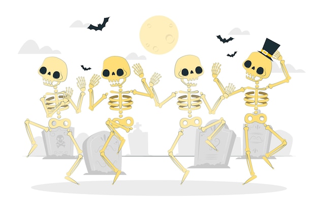 Gratis vector dansende skeletten concept illustratie