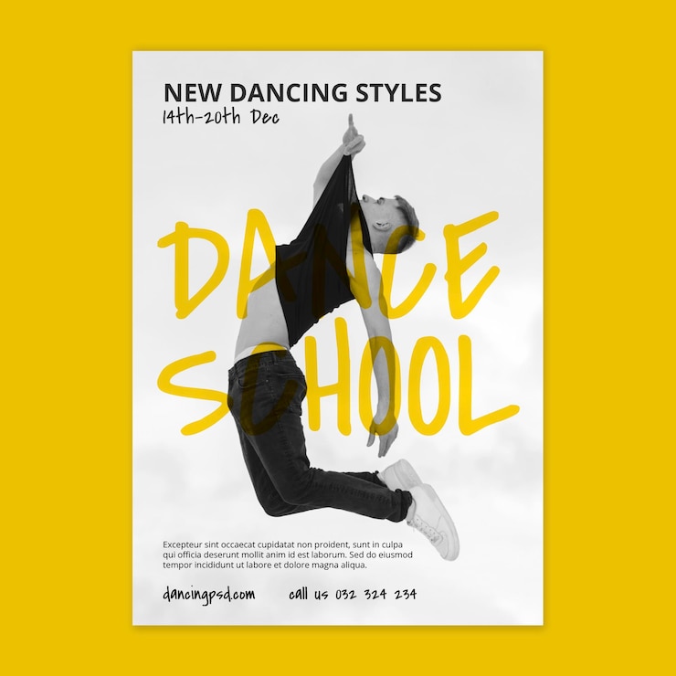 Gratis Vector dansschool verticale folder sjabloon met mannelijke danser