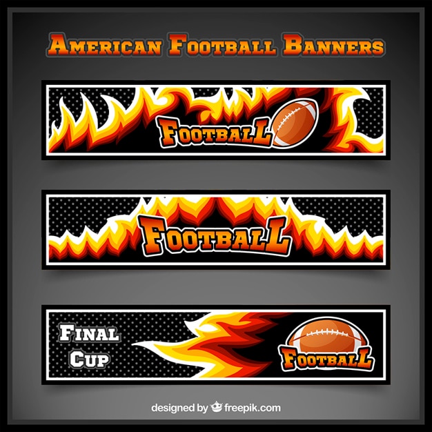 Gratis vector dark american football banners met vlammen