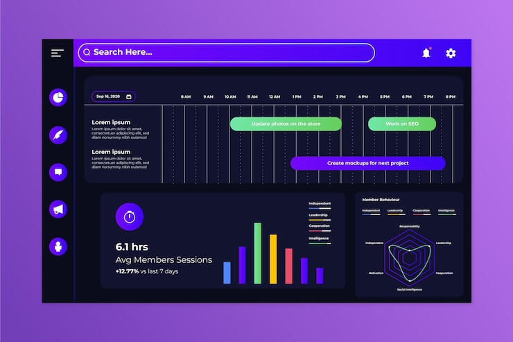 Gratis Vector dashboard gebruikerspaneel tempalte