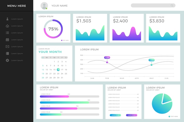 Gratis vector dashboard sjabloon gebruikerspaneel