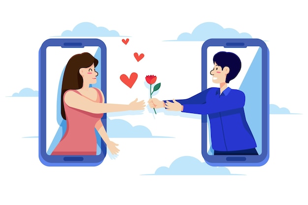 Gratis vector dating app concept met man met roos