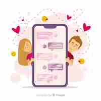 Gratis vector dating app concept met mobiele telefoon