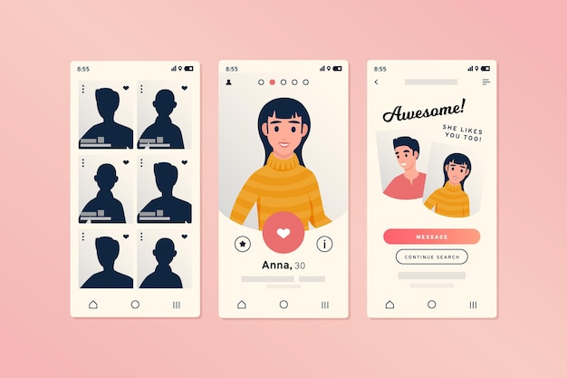 Gratis vector dating app-interface voor smartphones