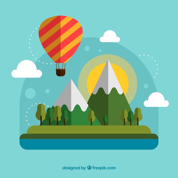 De achtergrond van de hete luchtballon met landschap