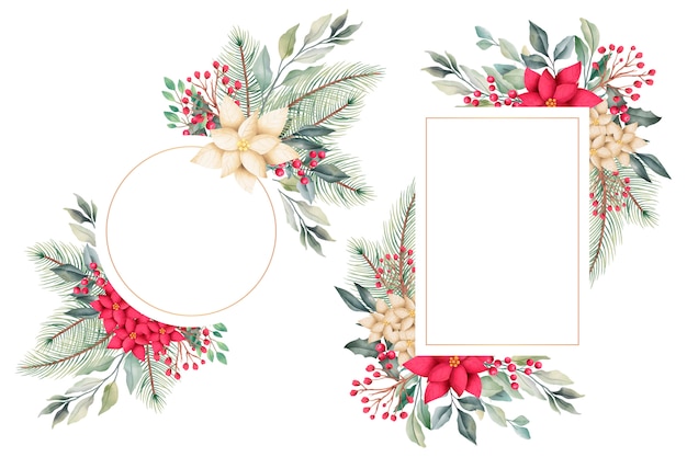 Gratis vector de bloemenframes van waterverfkerstmis met de winteraard