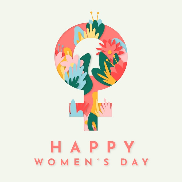 De dag van gelukkige vrouwen met vrouwelijke teken en bloemen