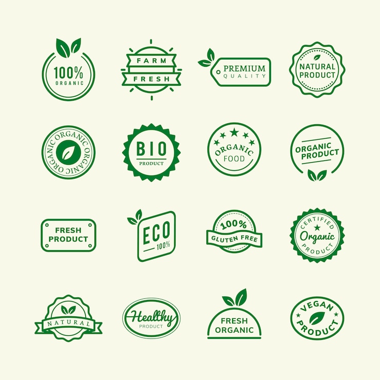 Gratis Vector de emblemen van de biologisch productzegel geplaatst illustratie