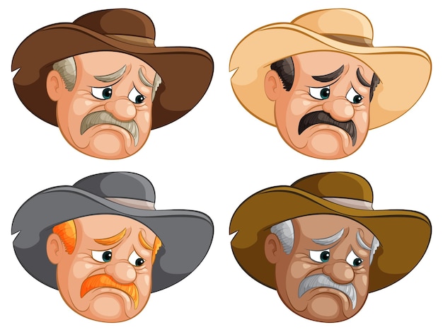 Gratis vector de emoties van een cartoon cowboy