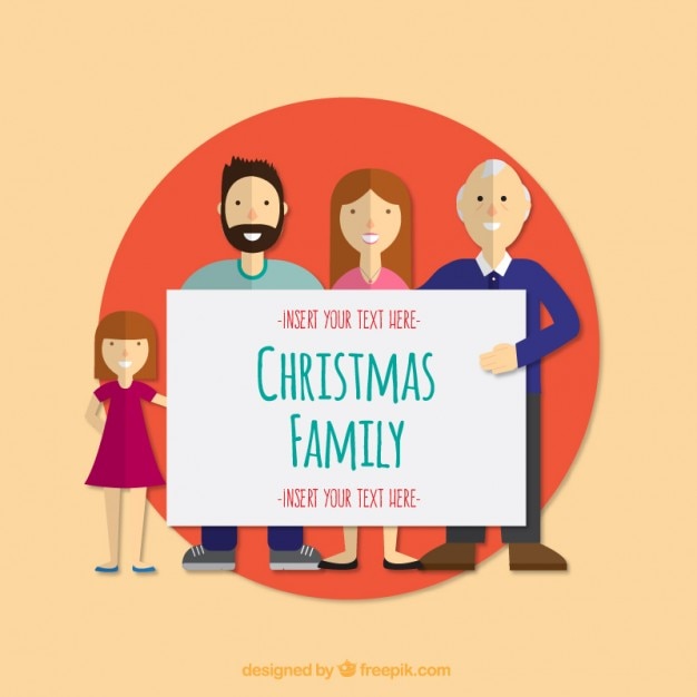 Gratis vector de familie van kerstmis met een bordje