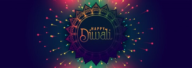 De gelukkige banner van het diwalifestival met kleurrijk vuurwerk