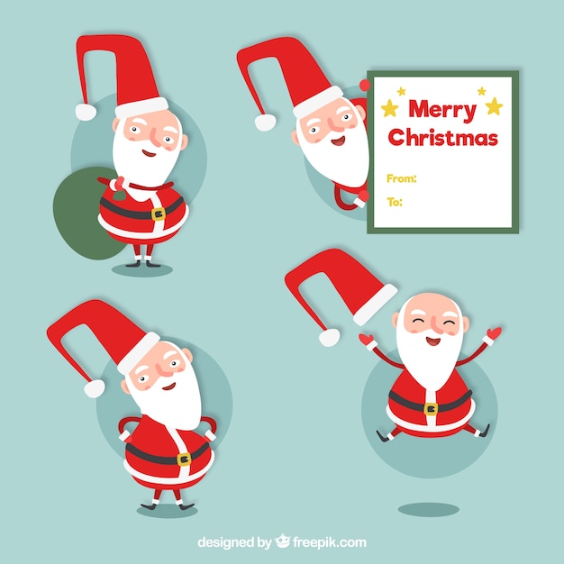 Gratis vector de gelukkige kerstman collectie in plat design