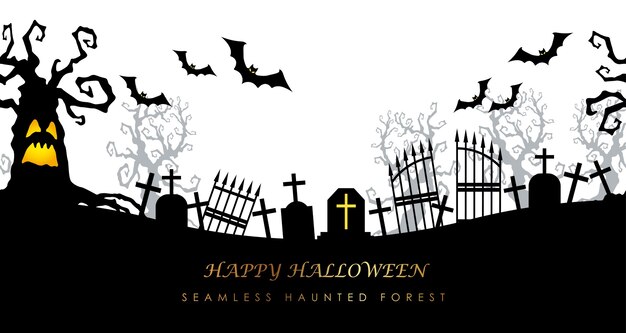 De gelukkige naadloze begraafplaats van Halloween met tekstruimte
