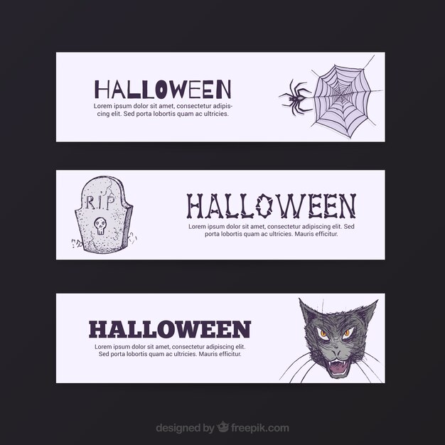 De hand getekende halloween banners