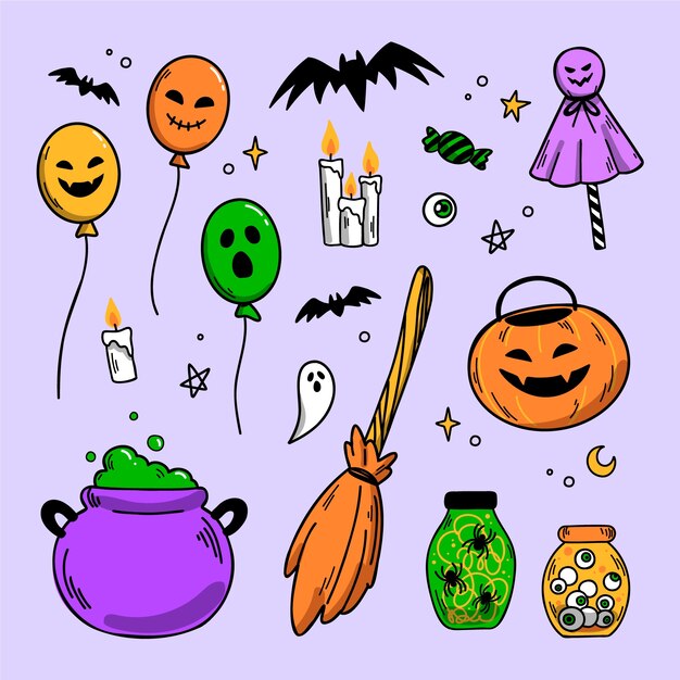 De hand getekende halloween elementen collectie