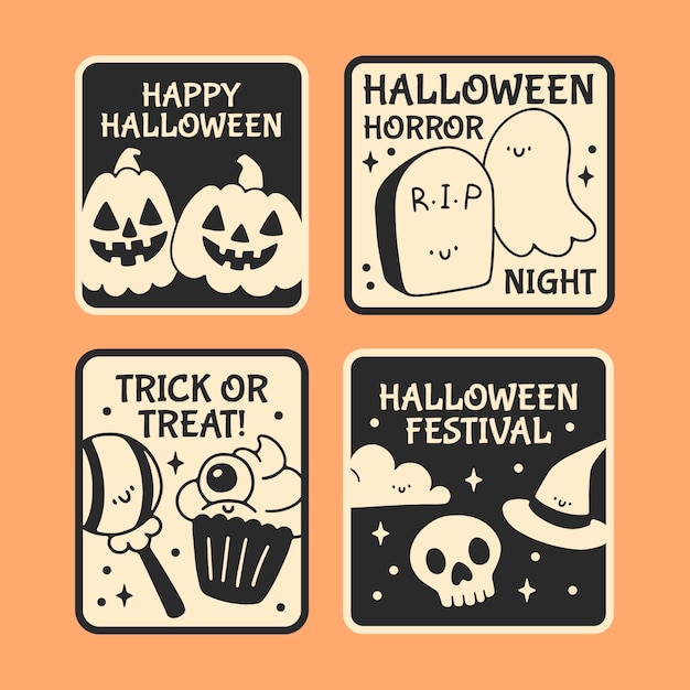 Gratis vector de hand getekende halloween labels collectie