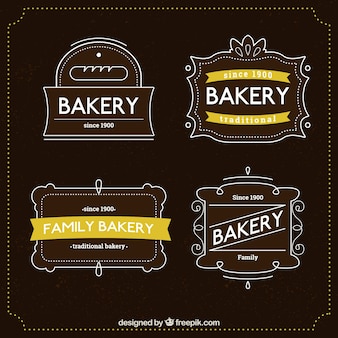 De hand getrokken lijn bakkerij logo pack