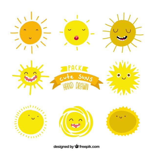 De hand tekenen cute zonnen pak