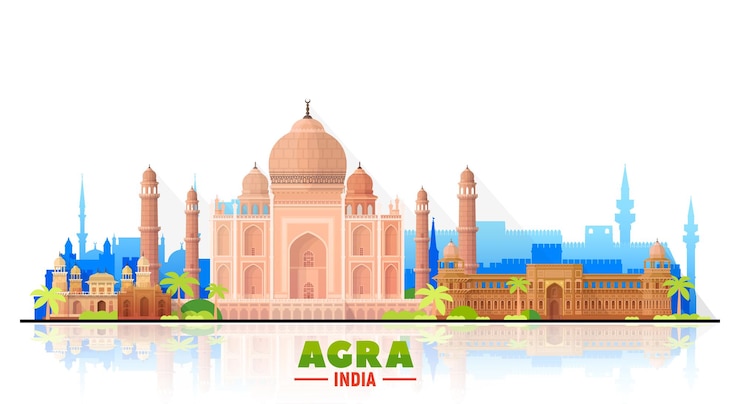 Gratis Vector de horizon van agra india met panorama op witte achtergrond. vectorillustratie. zakelijk reizen en toerisme concept met moderne gebouwen. afbeelding voor banner of website.
