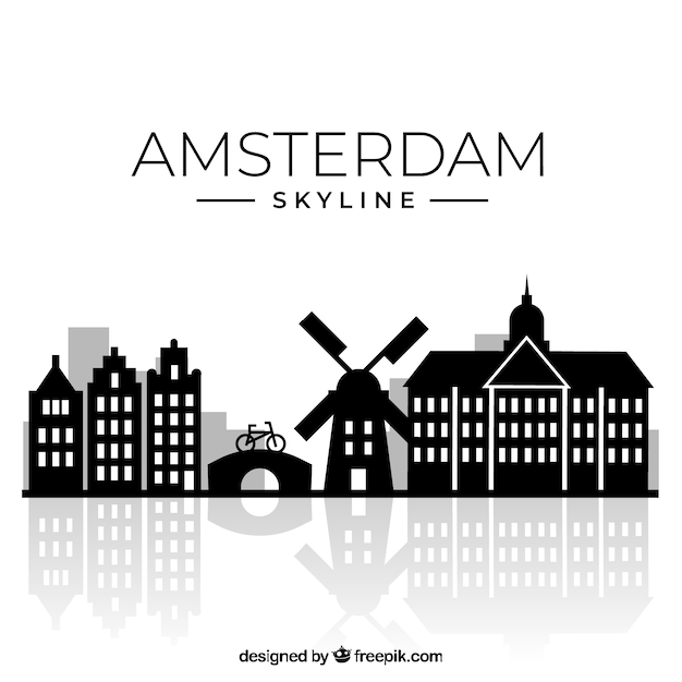 Gratis vector de horizonachtergrond van silhouetamsterdam