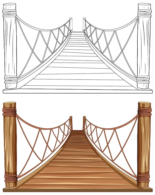 Gratis vector de houten hangbrug oversteken